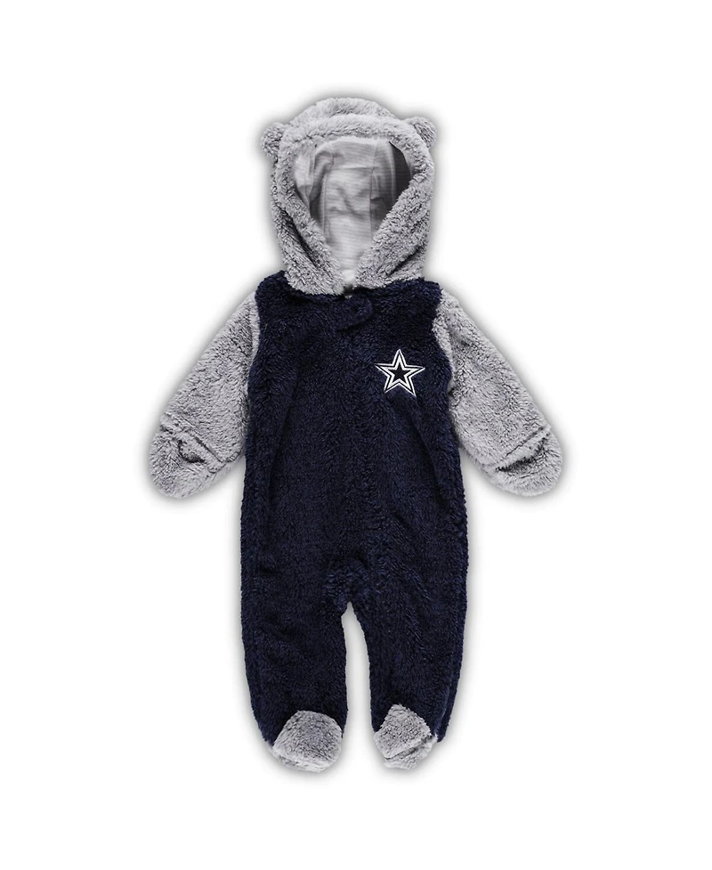 Newborn and Infant Navy, Gray Dallas Cowboys Game Nap Teddy Fleece Bunting Full-Zip Sleeper