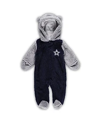 Newborn and Infant Navy, Gray Dallas Cowboys Game Nap Teddy Fleece Bunting Full-Zip Sleeper