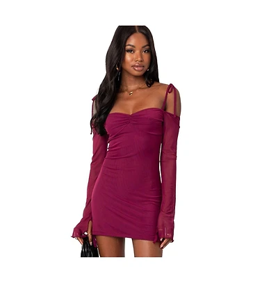 Edikted Women's Ariel Off Shoulder Mesh Mini Dress