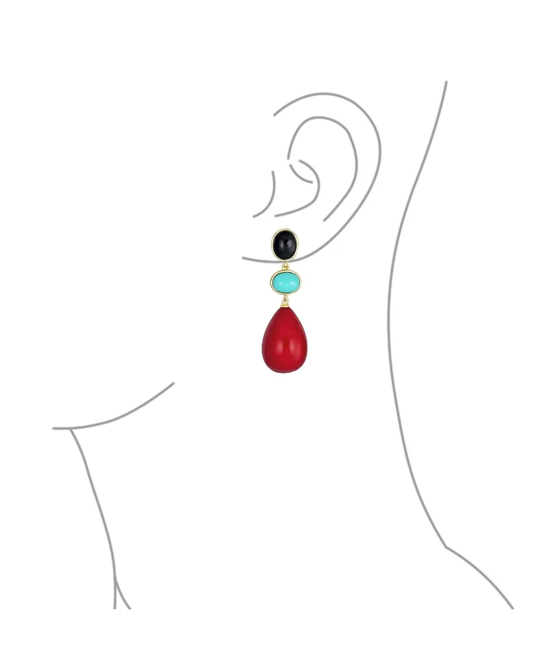 Unique Geometric Dangling Teardrop Ball Multi Shape Oval & 3 Multi-Tier Natural Gemstone Party Earrings for Women 14K Yellow Gold