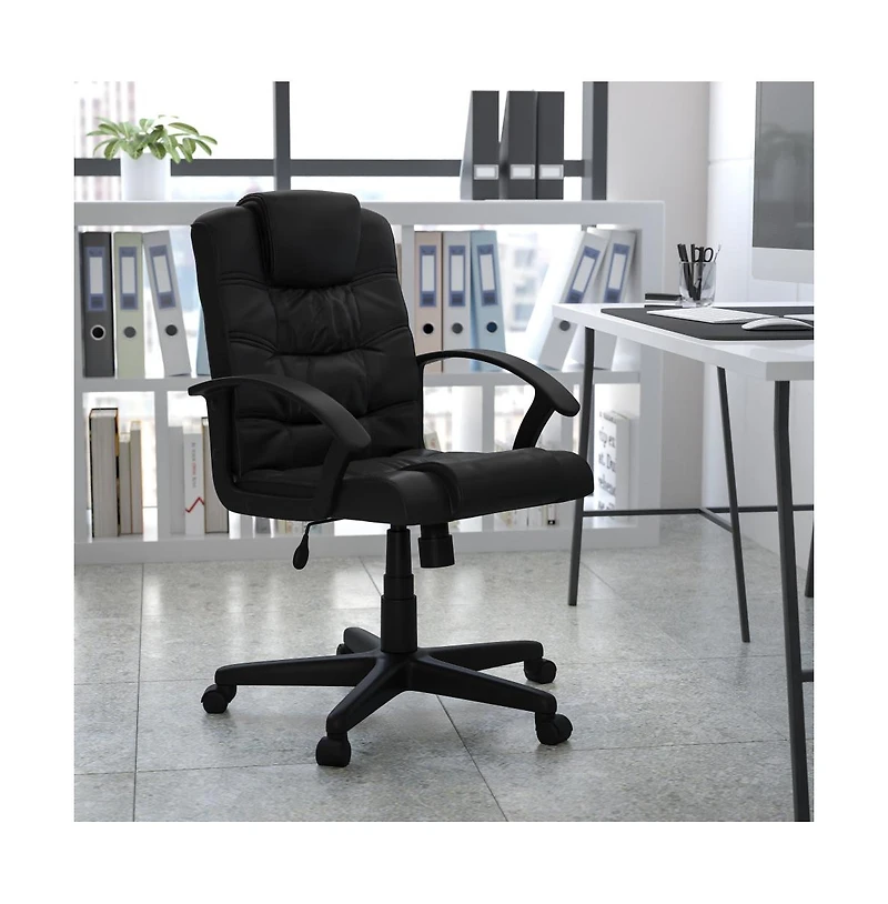 Emma+Oliver Mid-Back Leather Ripple And Accent Stitch Upholstered Swivel Task Office Chair With Arms