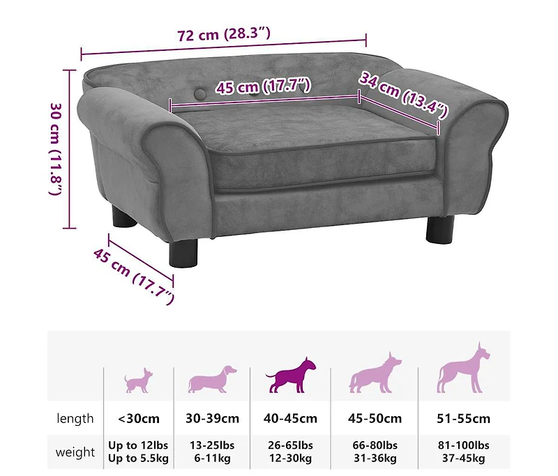 Dog Sofa Dark Gray 28.3"x17.7"x11.8" Plush