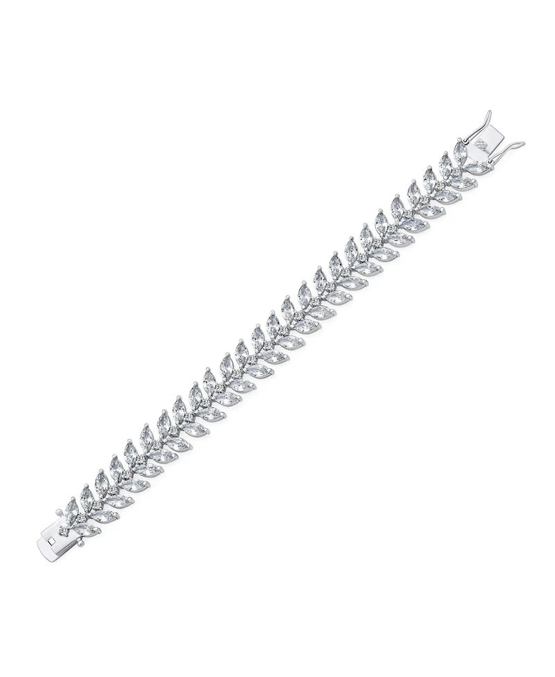 Bling Jewelry Cubic Zirconia 2 Row Marquise Shape Cz 40 Ctw Clear Wide Statement Leaf Tennis Bracelet 7.25 Inch
