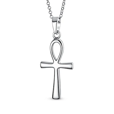 Bling Jewelry Key To Life Egyptian Ankh Cross Pendant Necklace Sterling Silver