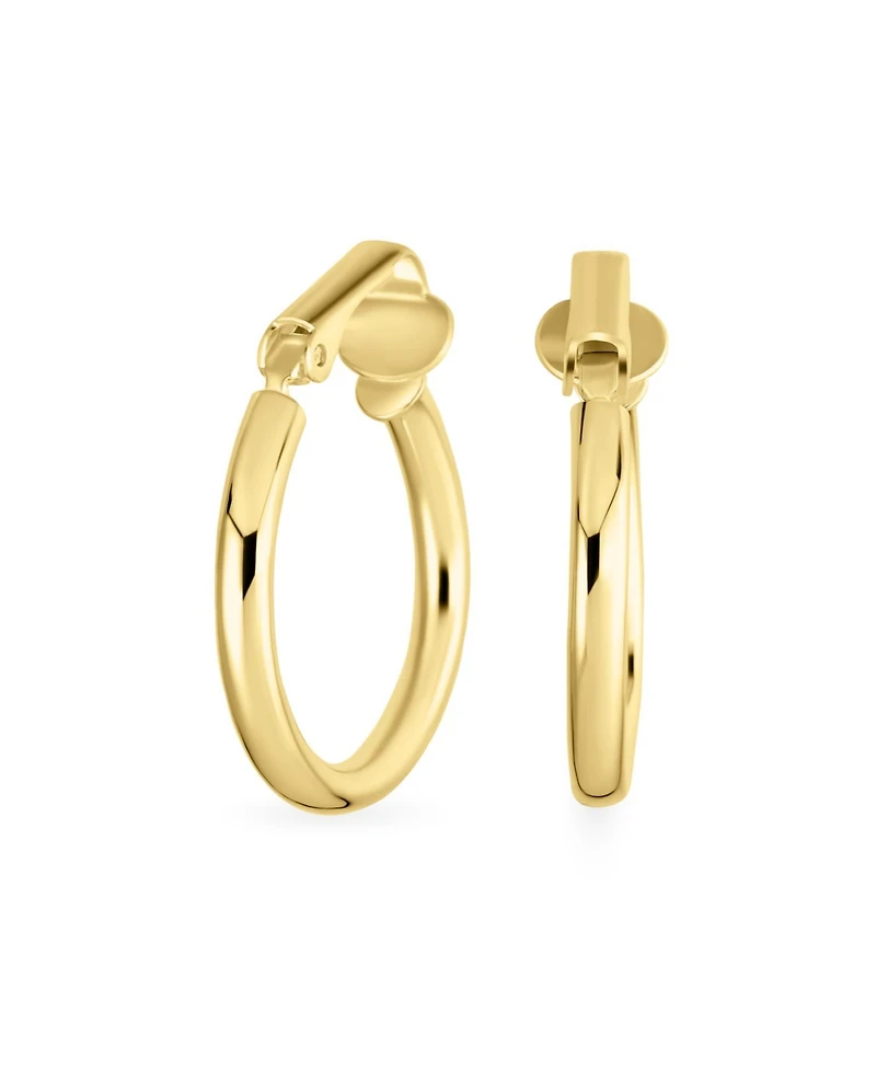 Bling Jewelry Classic Basic Simple Tube Lightweight Clip On Hoop Earrings Non Pierced Ears Gold Plated Sterling Silver .75 Diameter