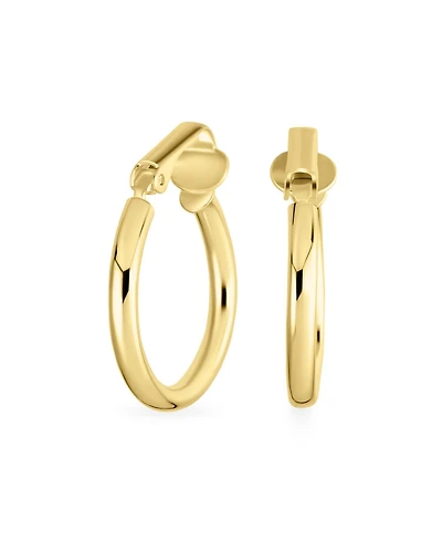 Bling Jewelry Classic Basic Simple Tube Lightweight Clip On Hoop Earrings Non Pierced Ears Gold Plated Sterling Silver .75 Diameter