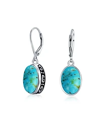Bling Jewelry 3.2CT Oval Natural Stone Drop Earrings Scroll Bezel Set Edge .925 Sterling Silver Lever-back