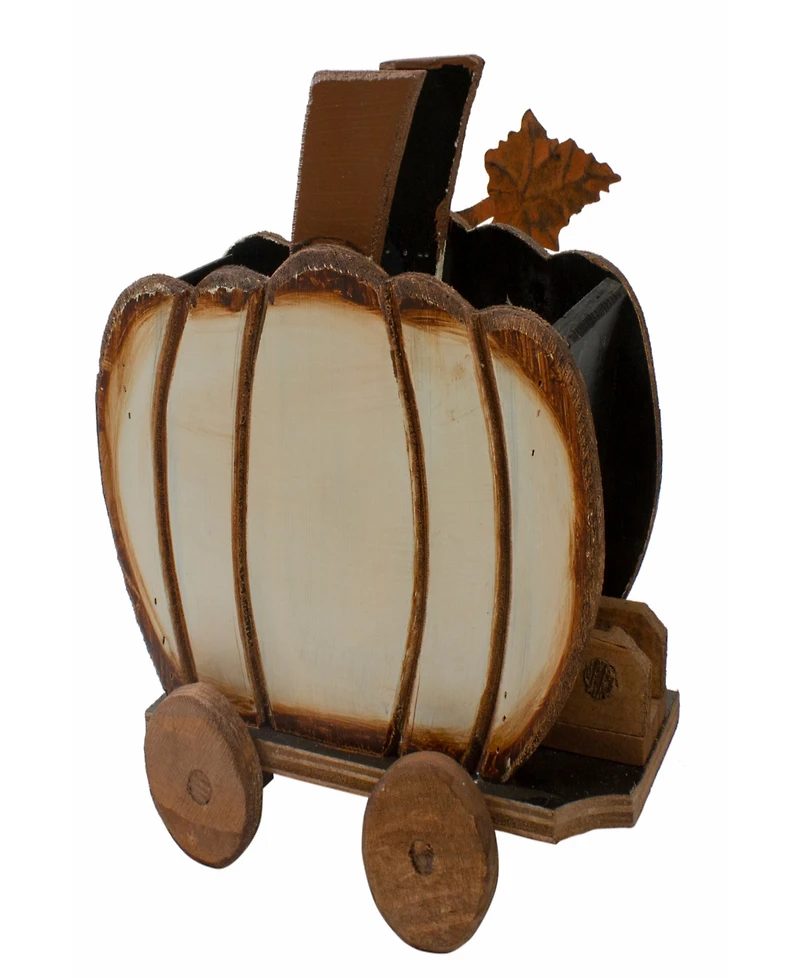 10.5" Fall Harvest Wooden Pumpkin Cart Tabletop Decoration