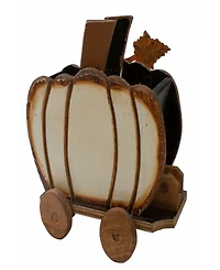10.5" Fall Harvest Wooden Pumpkin Cart Tabletop Decoration