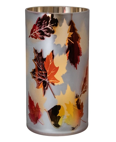 6" Matte White and Gold-Tone Autumn Leaves Flameless Glass Candle Holder