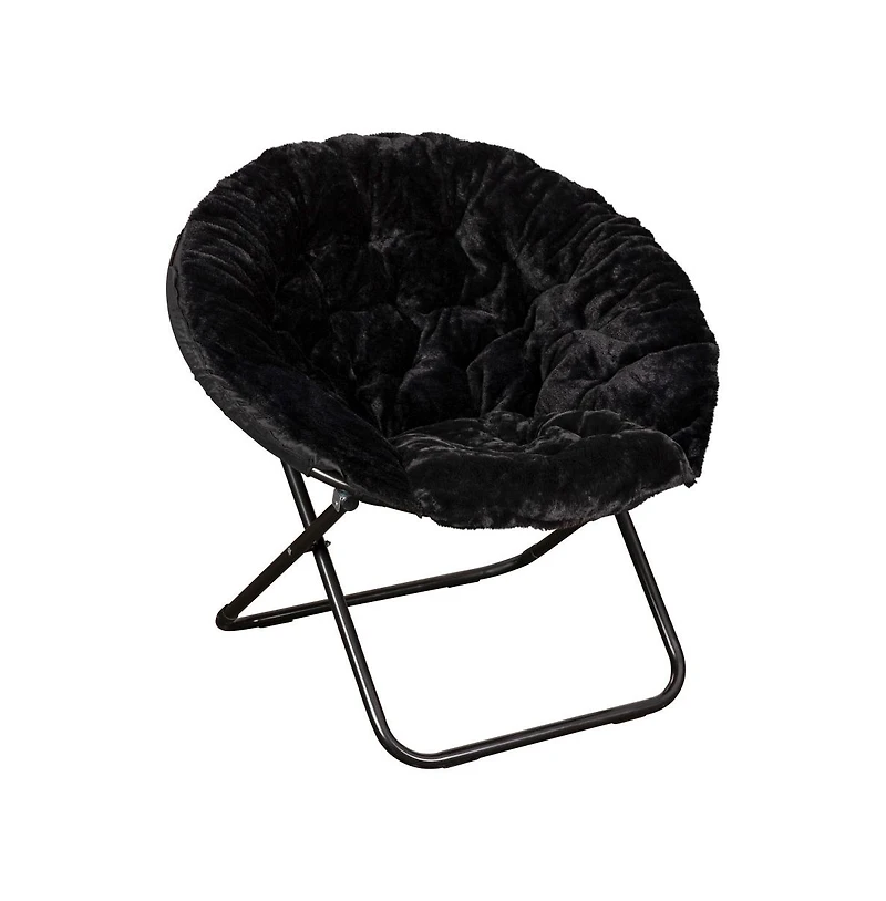 Ersa Oversize Folding Saucer Chair With Cozy Faux Fur Cushion And Metal Frame For Dorms, Bedrooms, Apartments More