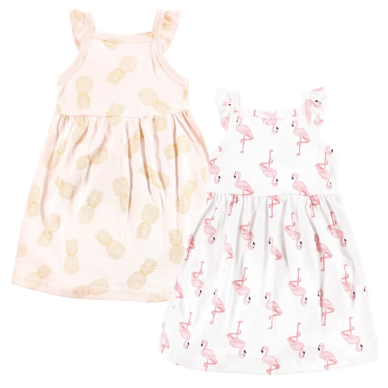 Hudson Baby Toddler Girls Sleeveless Cotton Dresses 2pk, Soft Pink Roses