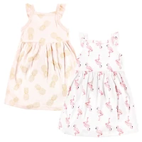 Hudson Baby Toddler Girls Sleeveless Cotton Dresses 2pk, Soft Pink Roses