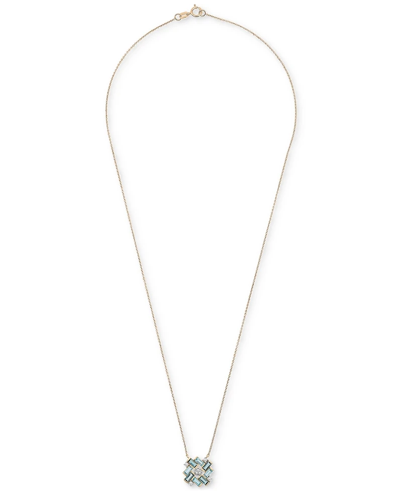Blue Topaz (1-1/4 ct. t.w.) & Lab-Grown White Sapphire (1/8 ct. t.w.) Baguette Cluster 17" Pendant Necklace in 14k Gold-Plated Sterling Silver