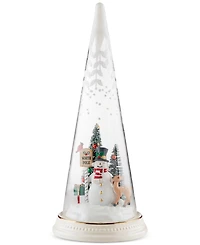 Lenox Lighted Christmas Cone With North Pole Snowman Scene Figurine