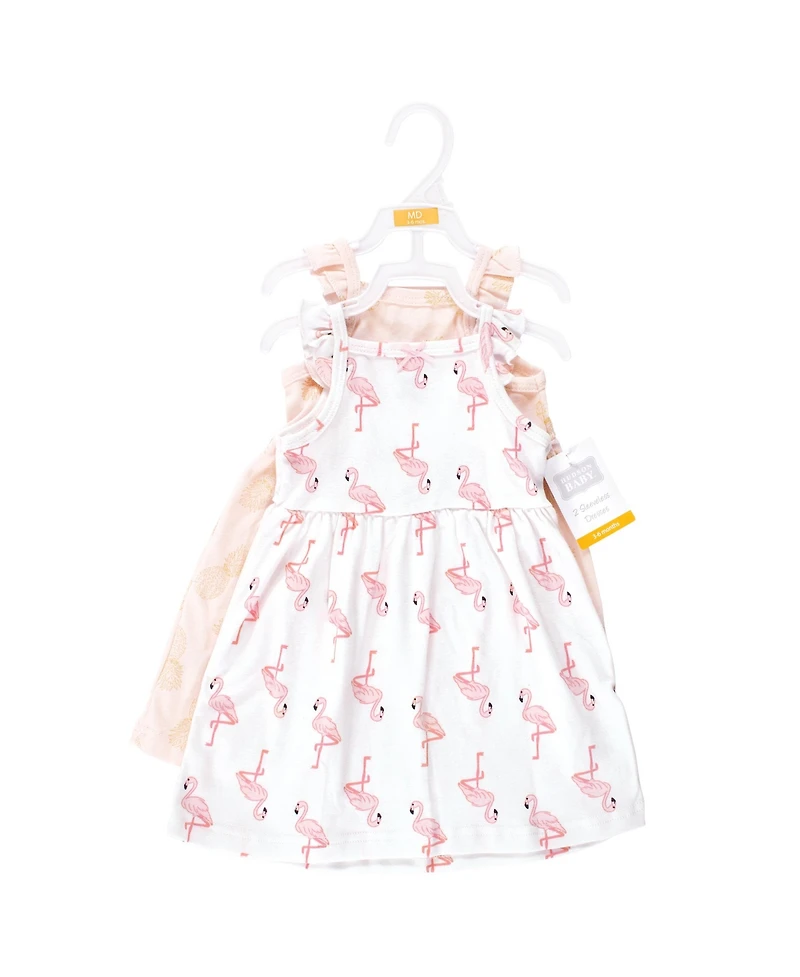 Hudson Baby Toddler Girls Sleeveless Cotton Dresses 2pk, Soft Pink Roses