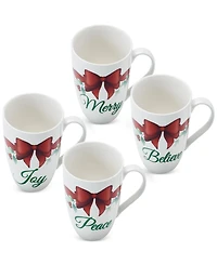 Winterberry Holiday Sentiment Mugs, Set of 4