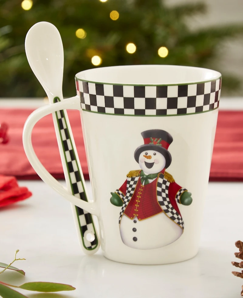 Spode Christmas Tree Santa Black & White Mug & Spoon Set