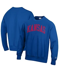 Men's Champion Royal Kansas Jayhawks Arch Reverse Weave Pullover Sweatshirt