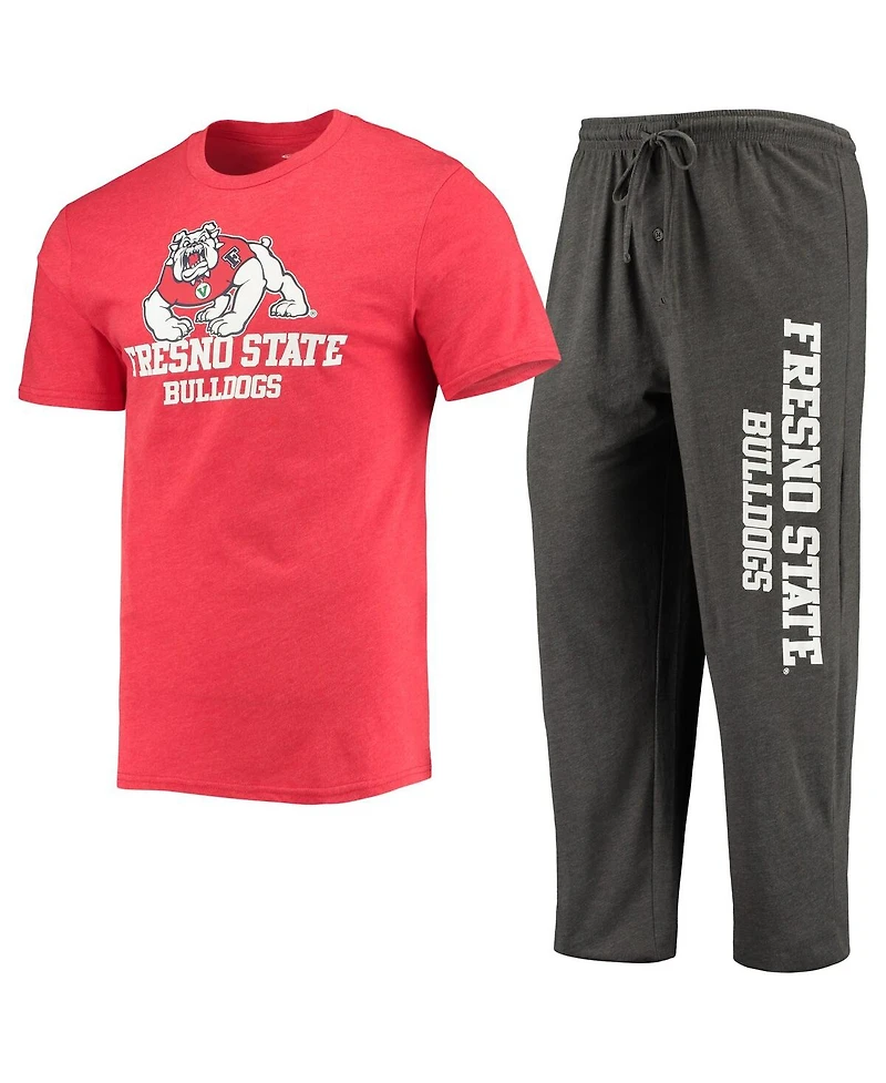 Men's Concepts Sport Heathered Charcoal, Red Fresno State Bulldogs Meter T-shirt and Pants Sleep Set