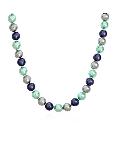 Bling Jewelry Hand Knotted Multi-Color Blue Grey Shell Imitation Pearl Strand Necklace 14MM