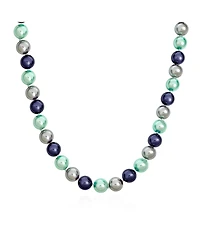Bling Jewelry Hand Knotted Multi-Color Blue Grey Shell Imitation Pearl Strand Necklace 14MM