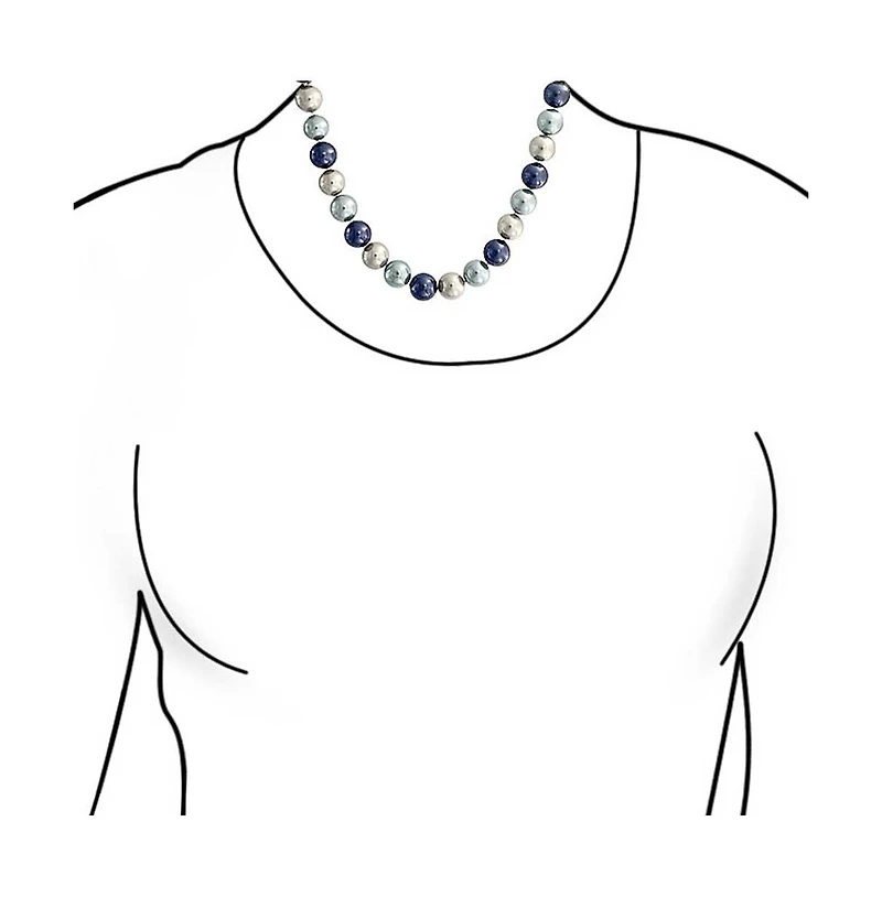 Bling Jewelry Hand Knotted Multi-Color Blue Grey Shell Imitation Pearl Strand Necklace 14MM