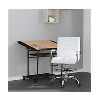 Merrick Lane Tevia Mid-Back Drafting Chair With Adjustable Foot Ring Upholstered Swivel Chair With Chrome Base