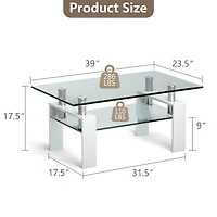 Rectangle Glass Coffee Table Metal Legs End Table Livingroom