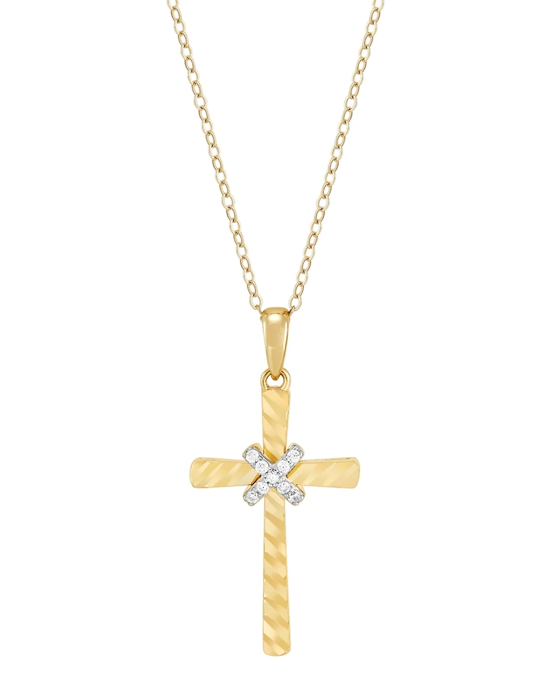 Diamond Accent Cross Pendant Necklace in 14k Gold-Plated Sterling Silver, 16" + 2" extender