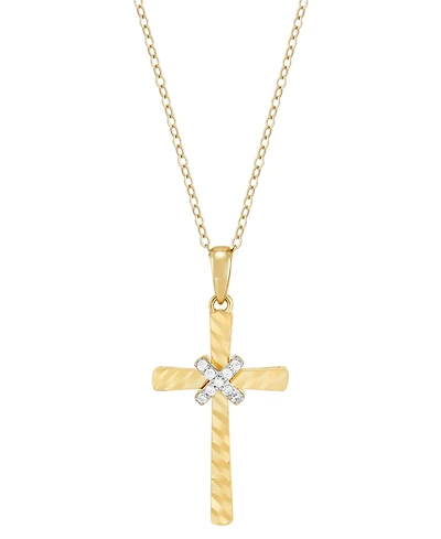 Diamond Accent Cross Pendant Necklace in 14k Gold-Plated Sterling Silver, 16" + 2" extender
