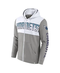 Men's Fanatics Gray, White Charlotte Hornets Skyhook Colorblock Full-Zip Hoodie