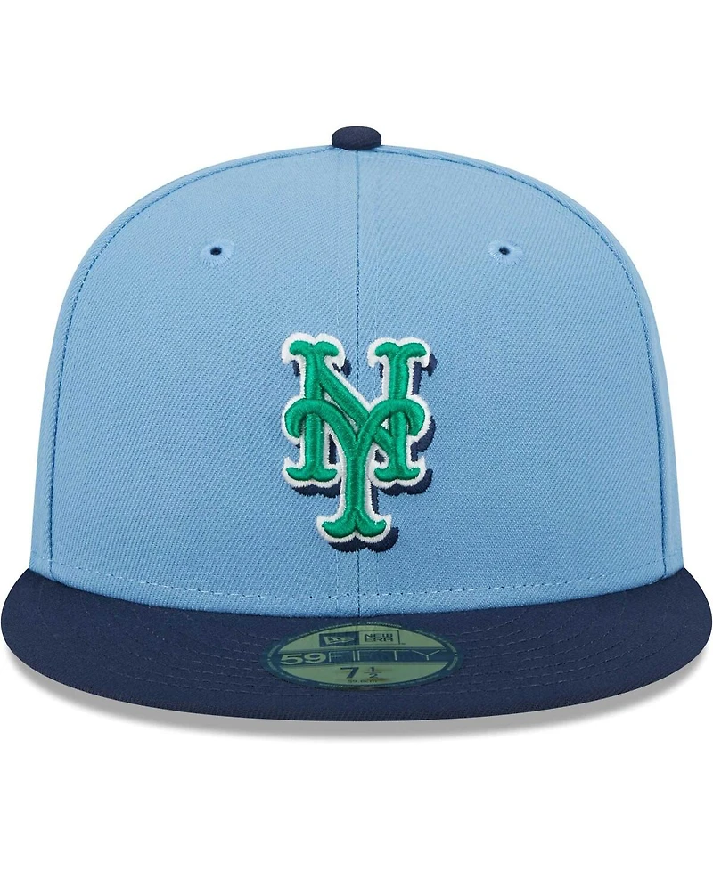 Men's New Era Light Blue, Navy York Mets Green Undervisor 59FIFTY Fitted Hat