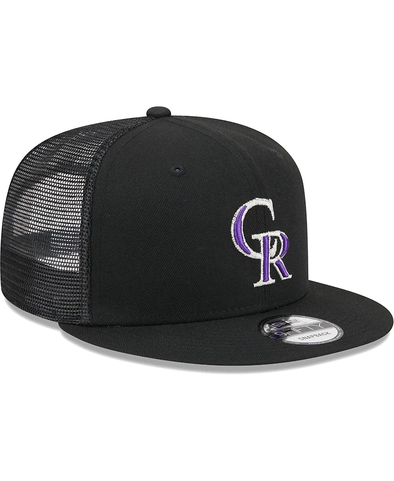 Men's New Era Black Colorado Rockies Team Color Trucker 9FIFTY Snapback Hat
