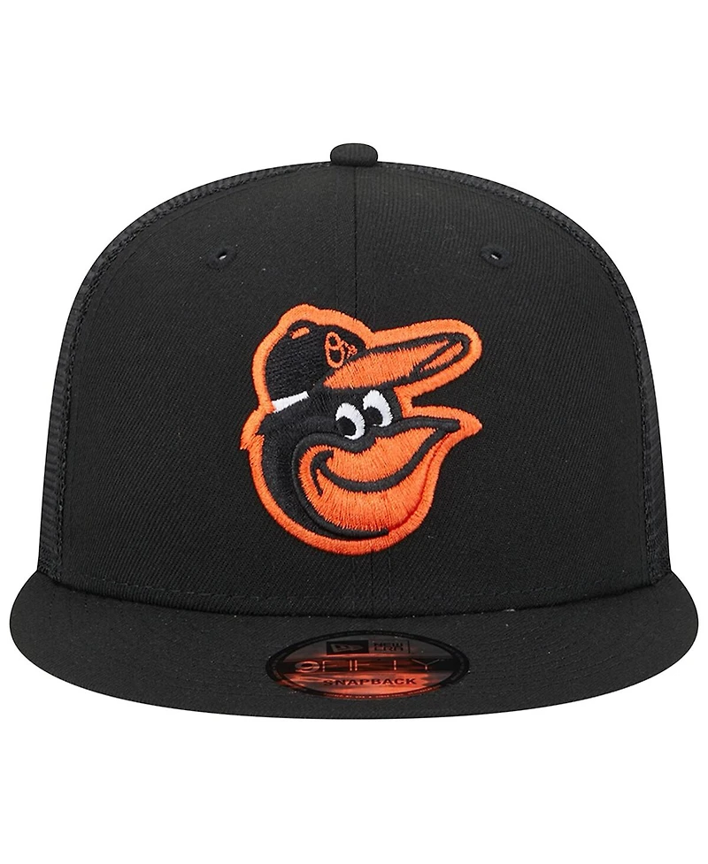 Men's New Era Black Baltimore Orioles Team Color Trucker 9FIFTY Snapback Hat