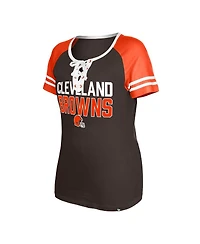Women's New Era Brown Cleveland Browns Raglan Lace-Up T-shirt