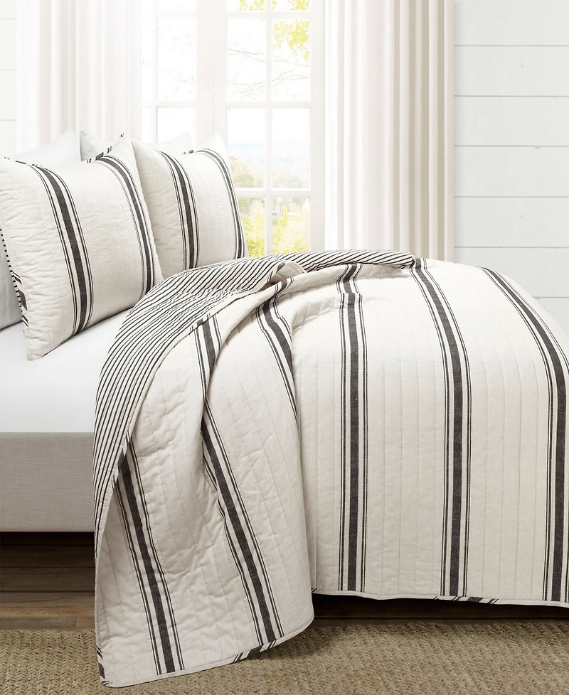 Lush Decor Farmhouse Stripe Reversible Cotton 3-Piece Quilt Set
