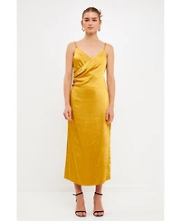 endless rose Women's Satin Wrap Midi Dress