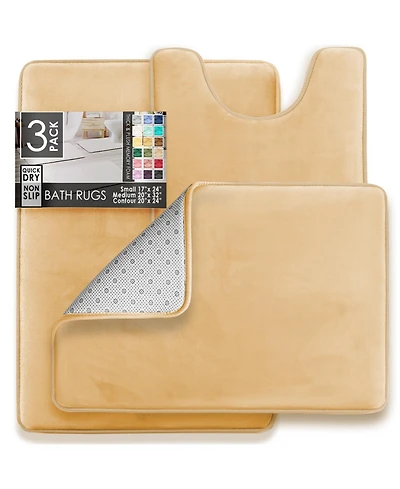 Clara Clark 3 Piece Ultra Soft Non-Slip Plush Memory Foam Bath Rug Set - Small, Large & Contour