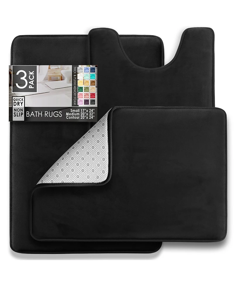 Clara Clark 3 Piece Ultra Soft Non-Slip Plush Memory Foam Bath Rug Set - Small, Large & Contour