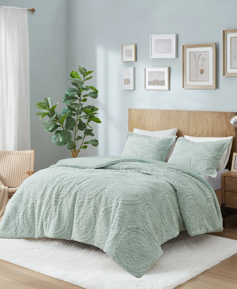 Madison Park Arya Embroidered Medallion Faux Fur 3-Pc. Comforter Set, Full/Queen