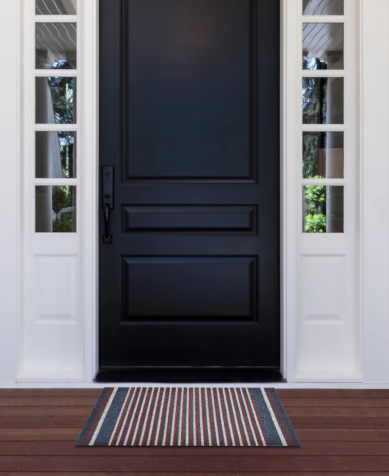 Nautica Polyvinyl Chloride Loop Utility Indoor or Outdoor Striped Mat