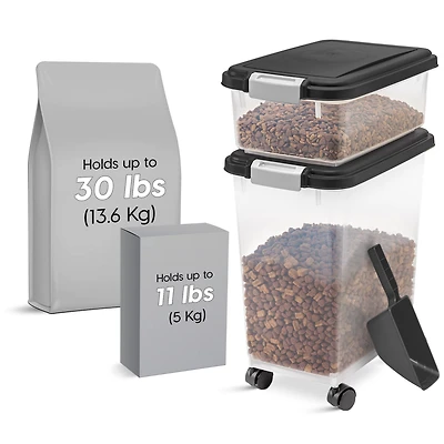 Iris 33qt + 12qt Airtight Pet Food Container Combo with Scoop, Black