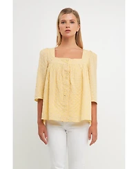 Free the Roses Women's Embroidered Cotton Square Neck Top