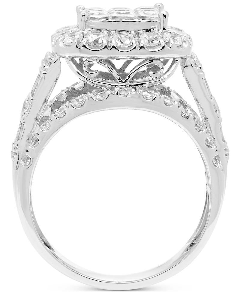 Diamond Princess Halo Cluster Engagement Ring (3 ct. t.w.) in 14k White Gold