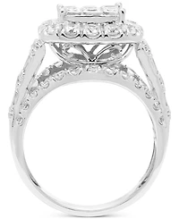 Diamond Princess Halo Cluster Engagement Ring (3 ct. t.w.) in 14k White Gold