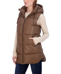 Sebby Collection Women's Puffer Faux Leather Vest with Hood