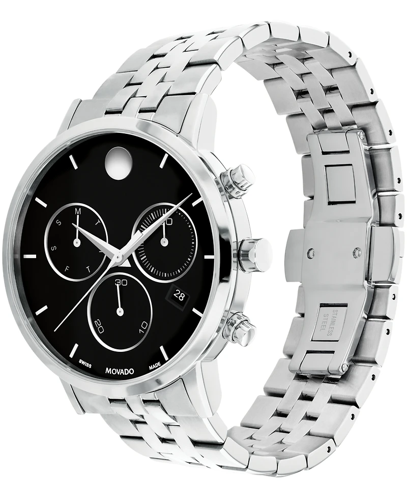 Movado Men's Museum Classic Swiss Quartz Chrono Silver Tone Stainless Steel Watch 42mm