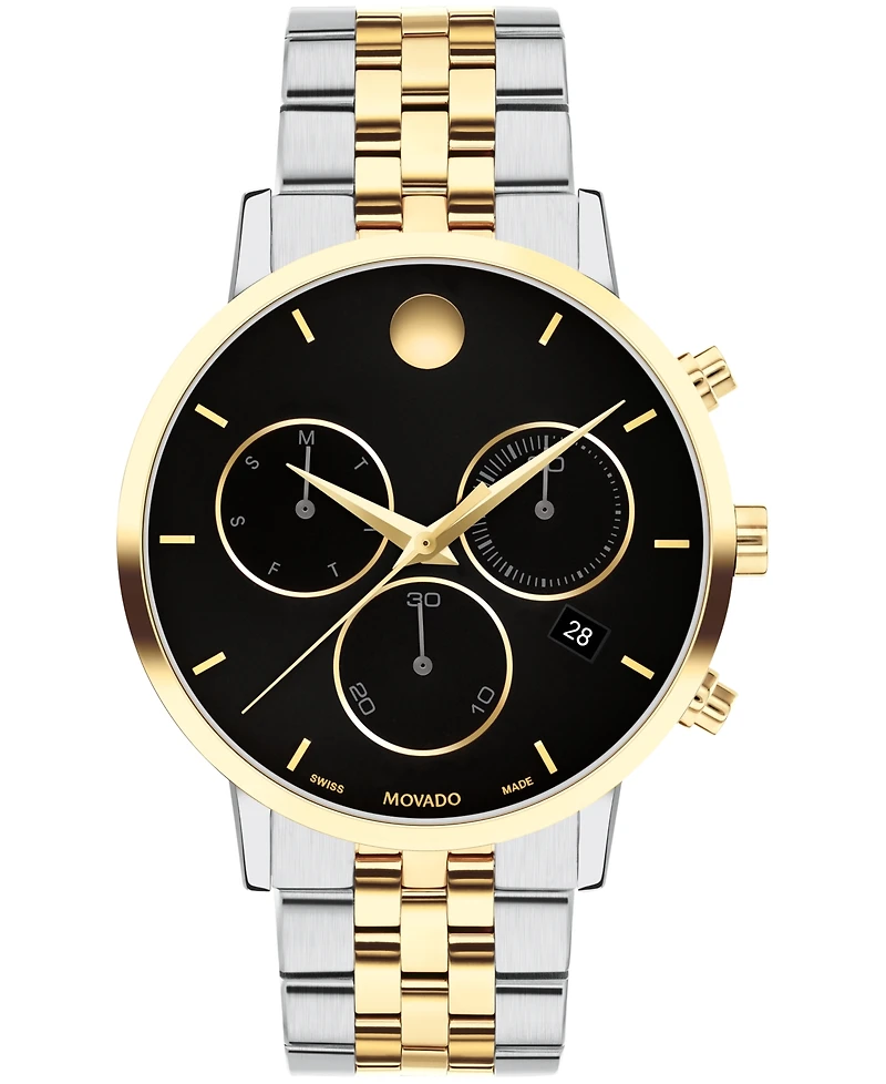 Movado Men's Museum Classic Swiss Quartz Chrono Two Tone Stainless Steel and Light Yellow Pvd Watch 42mm