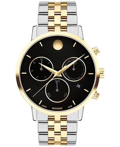 Movado Men's Museum Classic Swiss Quartz Chrono Two Tone Stainless Steel and Light Yellow Pvd Watch 42mm